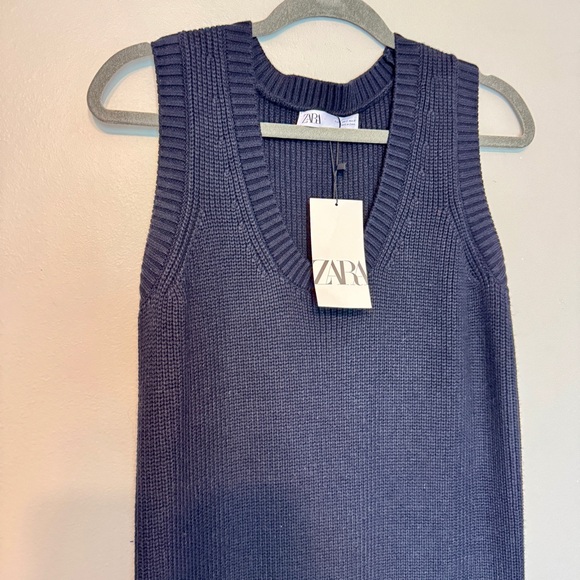 ZARA Long Knit Sleeveless Navy Midi Length Dress - Picture 3 of 12